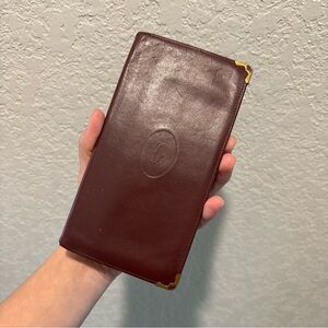 Authentic Cartier Mens Bifold Long Wallet Bordeaux Leather